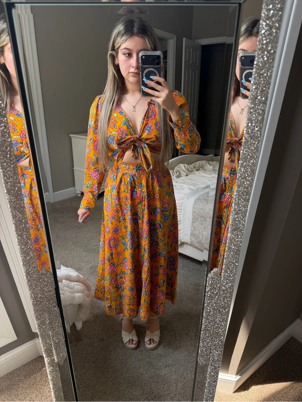 House of Harlow 1960 Yellow Floral Tie-Front Maxi Dress